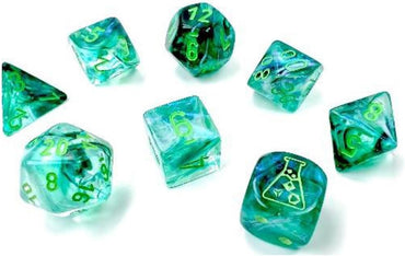 Borealis Kelp Luminary Dice with Lt Green Numbers 7+1 Dice Set 16mm (5/8in) Chessex