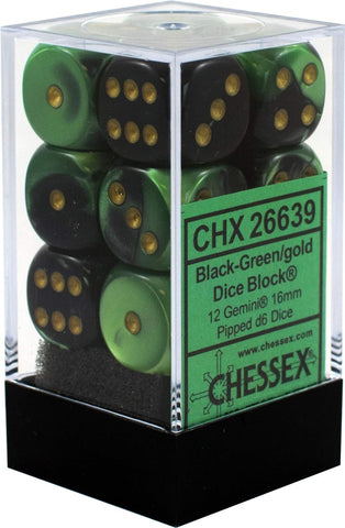 Chessex Dice CHX 26639 Black-Green/Gold