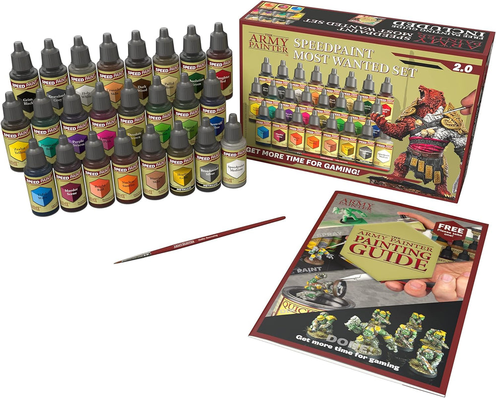 The Army Painter Speedpaint Most Wanted Set 2.0-24x18ml Speed Model Paint Kit Pre Loaded with Mixing Balls and 1 Brush- Base, and 1 Painting Guide - Model Paint Set for Plastic Models